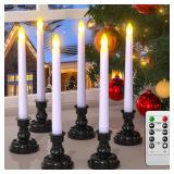 PChero LED Taper Candles with Remote Timers, 6 Pack Flameless Battery Operated Flickering Window Candles with Candlestick Holders for Thanksgiving Christmas Home Decorations - Retail: $21
