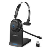 Rownfusny Wireless Headset with Mic for Work, Clear Sound Comfortable Computer Headset with Microphone, Bluetooth Headset with Charging Base & USB Dongle for Home/CallCenter/Teams/Zoom/Skype(Black) - 