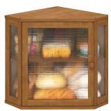 viewcare Corner Bread Box for Kitchen Counter, Bamboo Wood Large Capacity Bread Storage Bin with Acrylic Wavy Door Panel (Brown, Meduim) - Retail: $46