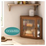 viewcare Corner Bread Box for Kitchen Counter, Bamboo Wood Large Capacity Bread Storage Bin with Acrylic Wavy Door Panel (Brown, Meduim) - Retail: $46