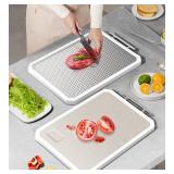 304 Stainless Steel Cutting Board,Double Sided Chopping Board for Kitchen,Scratch Resistant Mesh Design,Anti-Slip Silicone Edges(White,16"*12") - Retail: $11