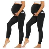 Happy.angel 2 Pack Maternity Leggings with Pockets Over the Belly, Womens Black Workout Yoga Pregnancy Pants Black X-Large - Retail: $17