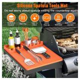Silicone Grill Mat Compatible with Blackstone, BBQ Griddle Tools Mat with Drip Pad, Spatula Mat for Outdoor Kitchen Counter, Gifts for Men (Orange) - Retail: $16