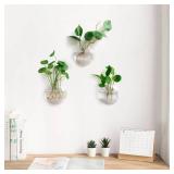 Mkono Wall Hanging Planter Propagation Station Glass Flower Vase for Hydroponics Plants, Bathroom, Home Office Living Room Decor Gift, Oblate Set of 3 - Retail: $22