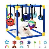 Puppy Play Gym with 12 Hanging Toys, Removable Dog Enrichment Playground, Interactive Indoor Training Activity Center for Small Dogs & Puppies, Adjustable PVC Frame, Teething & with Squeaky Toys - Ret