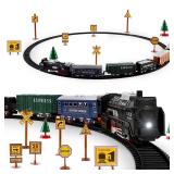 deAO Train Set with Light for Kids, Cargo Cars and Long Track for Boys & Girls Aged 3-12, Train Toys Railway Kits with Signposts & Trees, Electric Train Race Track Playset,Great for Birthday & Xmas