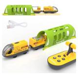 Battery Operated Train for Wooden Track, Electric Train Set Includes Remote Control Locomotive Train & Train Tunnel, Motorized Train Toy for Toddlers Compatible with Thomas, Brio, Chuggington - Retail
