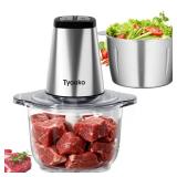 Electric Food Processor Vegetable Chopper, Kitchen Aid Easy Clean Meat Grinder with 2 Bowls (8 Cup Stainless Steel+8 Cup Glass), Small Food Mixer for Fruits/Meat/Nuts/Fish/Vegetable/Pet Food/Baby Food