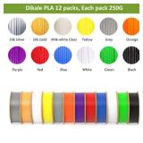 dikale PLA+ 3D Printer Filament 1.75mm No Tangle, Net Weight 250g Spool, 12 Packs, PLA Pro Plus, 12 Assorted Multiple Colors, Total 3KG Material - Retail: $80