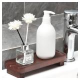 Wood Riser Small Decorative Tray Sink Soap Dish, Vanity Tray Pedestal Stand 8.7 x 3.6 inches (Dark Brown)