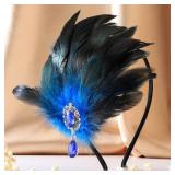 GENBREE 1920s Flapper Feather Headband - Black & Blue Feather Headpiece - Women