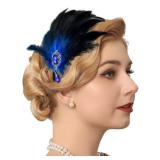 GENBREE 1920s Flapper Feather Headband - Black & Blue Feather Headpiece - Women