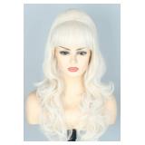 Topcosplay Womens Wig Platinum Blonde Beehive Wigs Bouffant Wig Long Wavy Halloween 60s 70s Costume Party Wig