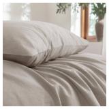 FOSSA 100% Washed Cotton Pillowcases Set of 2 Linen Feel Super Soft Breathable Cozy Pillow Covers with Envelope Closure Solid Cream Grey King 35 cm l x 20.5 W