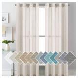 H.VERSAILTEX Natural Linen Sheer Curtains Flax Linen Blended Curtain Panels Living Room, Nickel Grommet Semitransparent Semi-Sheer Soft Privacy Drapes, Natural, 84 inches Long 2 Panels