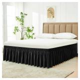 Biscaynebay Wrap Around Bed Skirts for King & Cal King Beds 21" Drop, Black Adjustable Elastic Dust Ruffles Easy Fit Wrinkle Resistant Silky Luxurious Fabric Machine Washable