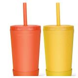 Homestockplus Wheat Straw Cups with Lids and Silicone Straws, 10 Oz Chip Resistant Dishwasher/Microwave Safe, Toddler Cups Built In Straw Stoppers, Smoothies Cup +Straw Cleaner