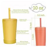 Homestockplus Wheat Straw Cups with Lids and Silicone Straws, 10 Oz Chip Resistant Dishwasher/Microwave Safe, Toddler Cups Built In Straw Stoppers, Smoothies Cup +Straw Cleaner