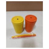 Homestockplus Wheat Straw Cups with Lids and Silicone Straws, 10 Oz Chip Resistant Dishwasher/Microwave Safe, Toddler Cups Built In Straw Stoppers, Smoothies Cup +Straw Cleaner