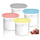 4 Pack Ice Cream Containers Compatible with Ninja Creami NC299AMZ NC300 & NC301 Series Ice Cream Maker, Replacement Pints Containers and Lids, BPA-Free & Dishwasher Safe, Grey/Blue/Pink/Yellow