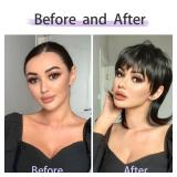 StrRid Short Black Shaggy Layered 80s Mullet Pixie Wig with Bangs Wolf Cut Curly Synthetic Natural Funny Adult Fake Fun Hair Replacement Wigs for White Women Daily Party Cosplay Costume Halloween Use