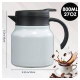 27 oz Single Stainless Steel Thermal Coffee Carafe, Double Wall Vacuum Insulated Creamer Container, Beverage Dispenser for Milk and Hot Chocolate, Tea Pot. (White)