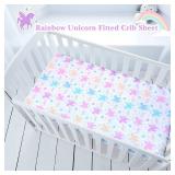 Unicorn Fitted Crib Sheet - 100% Soft Microfiber, 52" x 28" Crib Mattress Sheet, Breathable & Hypoallergenic Baby Bedding with Rainbow Unicorn Design