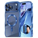 GVIEWIN for iPhone 17 Pro Case [Compatible with MagSafe][Upgraded Full Camera Protection][Cute Wave Frame] Glossy Slim 1Shockproof Protective Magnetic Phone Case for iPhone 17 Pro 6.3", Clear/Blue