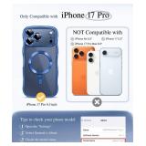 GVIEWIN for iPhone 17 Pro Case [Compatible with MagSafe][Upgraded Full Camera Protection][Cute Wave Frame] Glossy Slim 1Shockproof Protective Magnetic Phone Case for iPhone 17 Pro 6.3", Clear/Blue