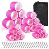 shynek Hair Rollers 48 Pcs Set, 24Pcs Hair Rollers 4 Sizes and 24 Pcs Hair Clips for Long Medium Short Hair (Pink)
