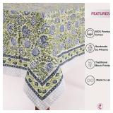 ATOSII Amara 100% Cotton Rectangle Fall Tablecloth, Handblock Floral Linen Table Cloth for Kitchen Dining Table I Parties Weddings Christmas I Fall Home Decor 60 X 108 Inches I 8 Seater - Retail: $60