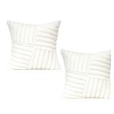 All Smiles Couch Decorative Throw Pillow Covers 26X26 Set of 2 Faux Fur Plush Soft Fluffy Velvet Cushion Case Cozy Fuzzy Striped Pillowcase Home Decor for Sofa Living Room Bedroom,Cream White - Retail