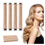 Heatless Curls Overnight - 5 Pcs, Heatless Hair Curlers to Sleep in Overnight Blowout Rods No Heat Hair Rollers Curling Rods for Women Blowout Look Long Hair Styling Tools (Khaki)