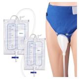 Wearable Urine Collector with Silicone Urine Pouch Breathable Fixing Pants Urinary Drainage Bags 2000ml and 1000ml 1.2M Catheter for Long Time Use, Elderly Men Blue