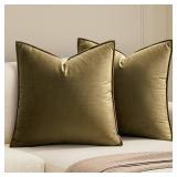 MIULEE Pack of 2 Olive Green Decorative Velvet Throw Pillow Covers Soft Pillowcases Solid Square Cushion Case for Winter Sofa Bedroom Car 20x20 Inch