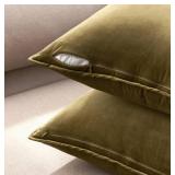 MIULEE Pack of 2 Olive Green Decorative Velvet Throw Pillow Covers Soft Pillowcases Solid Square Cushion Case for Winter Sofa Bedroom Car 20x20 Inch