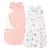 ZIGJOY Sleep Sack Swaddle 1.0 Tog Baby Wearable Blanket 100% Cotton Baby Swaddle Blanket for Newborns 0-6 Months Ocean&Pink
