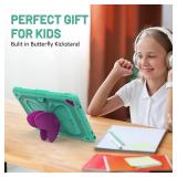 Ambison Case for iPad 9th/8th/7th Generation 10.2 inch with Glass Screen Protector, Rugged Shockproof Protective Cover for Kids Girls Butterfly Stand, Shoulder Strap for iPad 2021/2020/2019-Mint Green