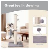 MECOOL 34in Tall Cat Scratching Post Premium Basics Kitten Scratcher Sisal Scratch Posts Trees with Hanging Ball for Indoor Cats, Gray