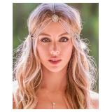 Missgrace Women Bohemian Rhinestones Gold Silver Head Chain Hair Accessories for Bridal and Girls (Silver)