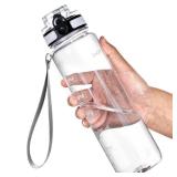 OLDLEY Water Bottle, 32oz Motivational Sports Water Bottle with Time Marker - Times to Drink - Tritan, BPA Free, Wide Mouth Leakproof, Clear (1 Bottle)