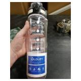 OLDLEY Water Bottle, 32oz Motivational Sports Water Bottle with Time Marker - Times to Drink - Tritan, BPA Free, Wide Mouth Leakproof, Clear (1 Bottle)