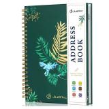 JUBTIC Hardcover Address Book with Alphabetical Tabs, Spiral Bound Address Book with Refillable Pages Medium Telephone Book incl. Address, Password, Tel, Email, Important Date for Home Office - Green
