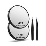 Macaki 10X&40X Magnifying Mirrors with Suction Cups and 2 Tweezers Set, 3.5 inches Magnified Makeup Mirror, Black, 2PCS