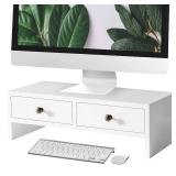 WELLAND Monitor Stand Riser with Drawers, Computer Monitor Stand, Desktop Organizer Stand for Laptop, PC, Office Supplies, White