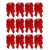 Set of 13 Red Velvet Festive Holiday Christmas Bows - Perfect as Tree Ornaments - Tree Filler - Decorative Ornaments - Perfect for Preparing for The Holidays!
