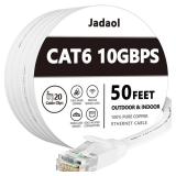 Jadaol Cat 6 Ethernet Cable 50 ft, 10Gbps Support Cat8 Cat7 Network, Flat RJ45 LAN Patch Cable, High-Speed Wired Internet Cable for Router, Modem, Switch, Gaming Consoles, PC, Streaming Devices, White