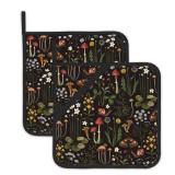 Retro Mushroom Pot Holders Set of 2, Kitchen Heat Resistant Forest Plant Moth Potholder for Microwave Cooking Baking Oven End Dishes and BBQ