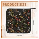 Retro Mushroom Pot Holders Set of 2, Kitchen Heat Resistant Forest Plant Moth Potholder for Microwave Cooking Baking Oven End Dishes and BBQ