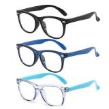 FANNYGO 3 Pack Kid Blue Light Glasses For Kids Girls Boys Computer Blue Light Kids Glasses Clear Glasses Age 3-9 (Black + Dark blue + Light blue)